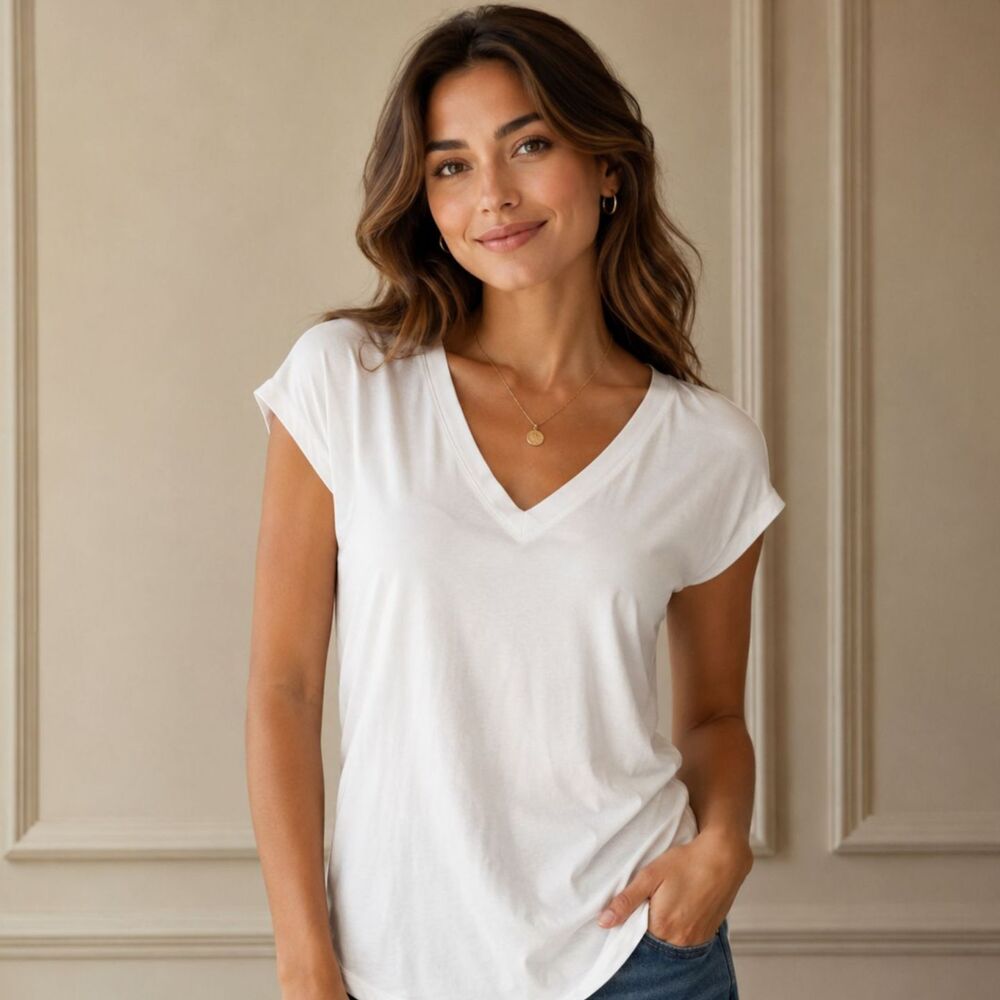 Athleta Renew V-Neck Ruched Cap Sleeve White Top Size M